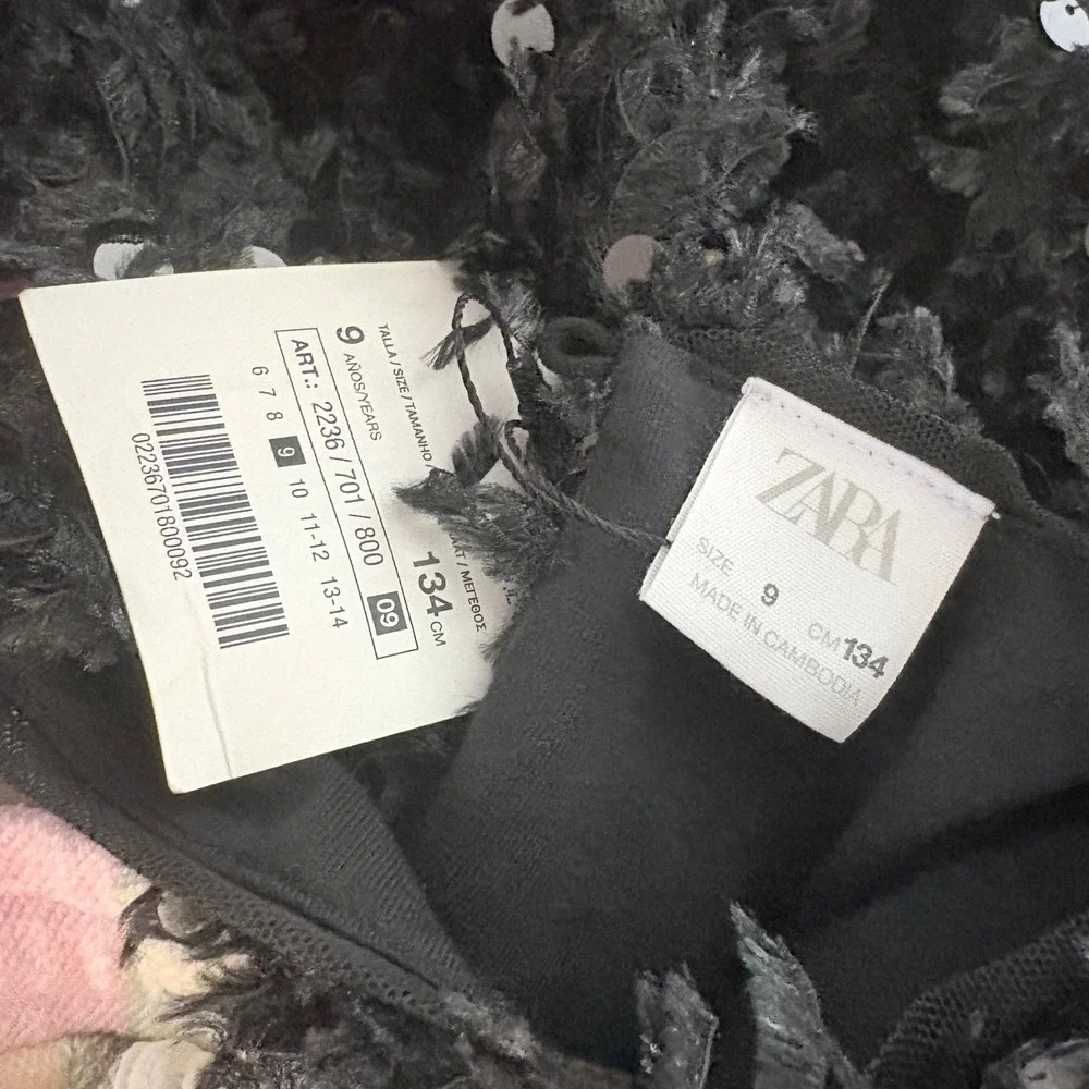 NWT Zara Sequin Fringe Dress Kids Size 9 Black Textured Sparkle Party Mini Dance